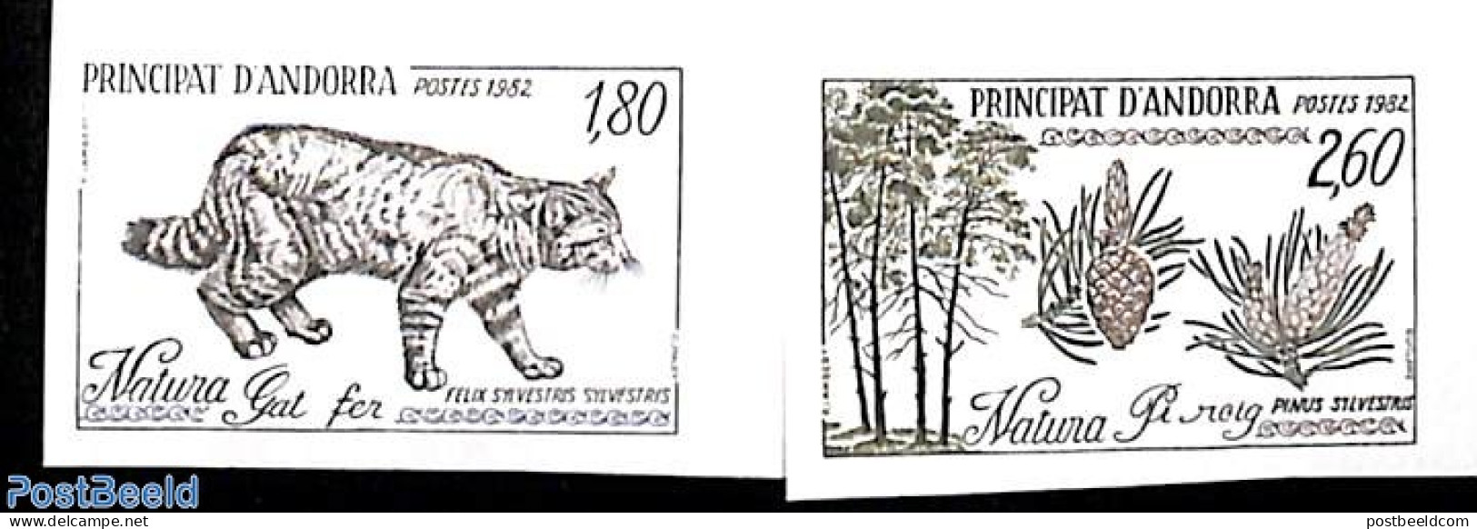 Andorra, French Post 1982 Nature Conservation 2v, Imperforated, Mint NH, Nature - Cat Family - Trees & Forests - Unused Stamps