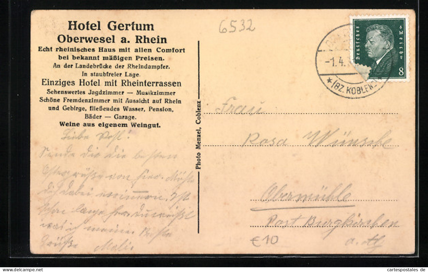 AK Oberwesel A. Rhein, Jagdzimmer Des Hotel Gertum, Innenansicht  - Oberwesel