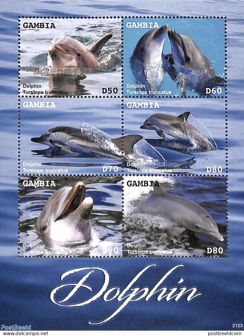 Gambia 2021 Dolphins 6v M/s, Mint NH, Nature - Sea Mammals - Gambie (...-1964)
