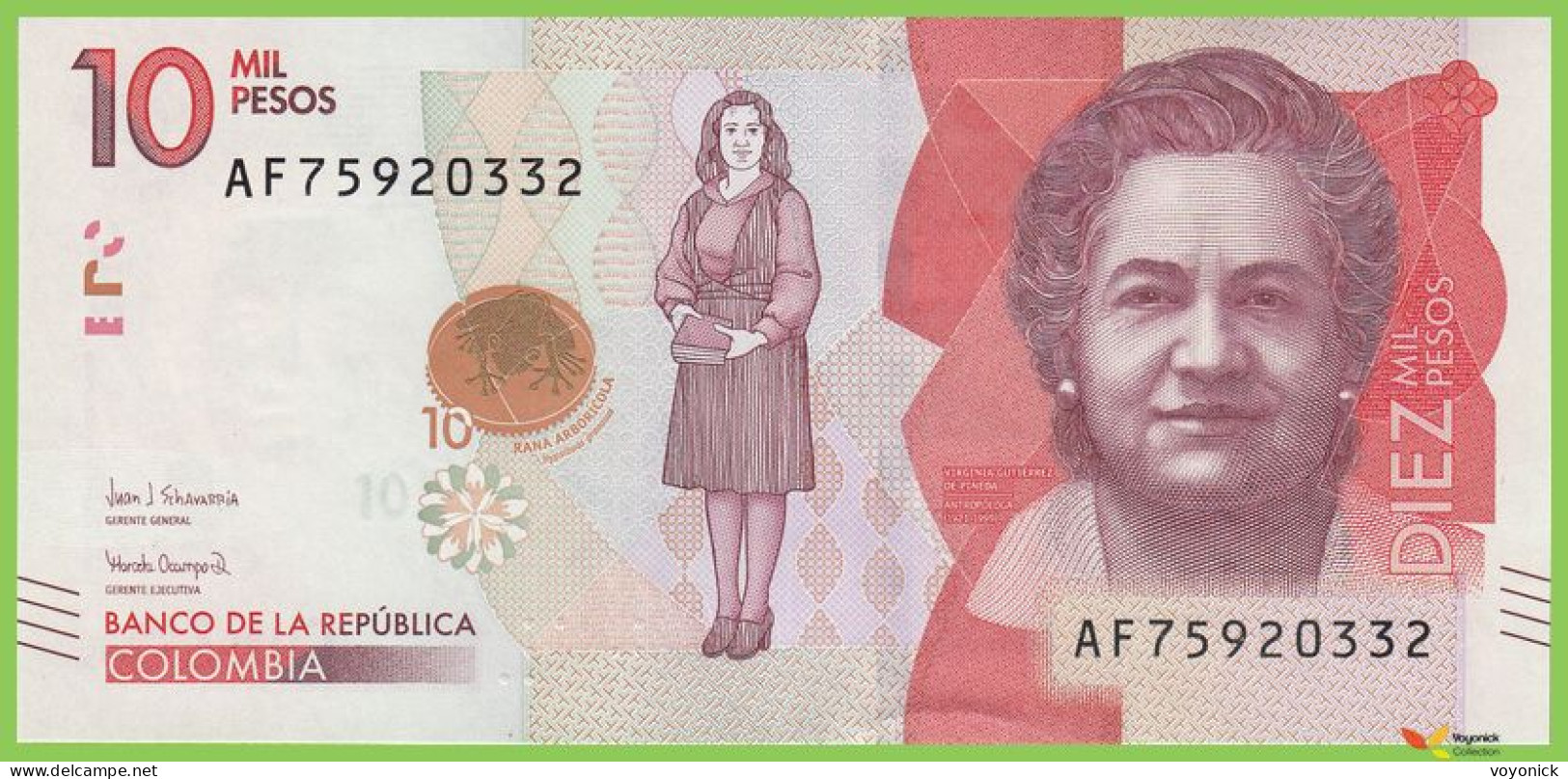 Voyo COLOMBIA 10000 Pesos 2018(2021) P460d B995d AF UNC - Colombie