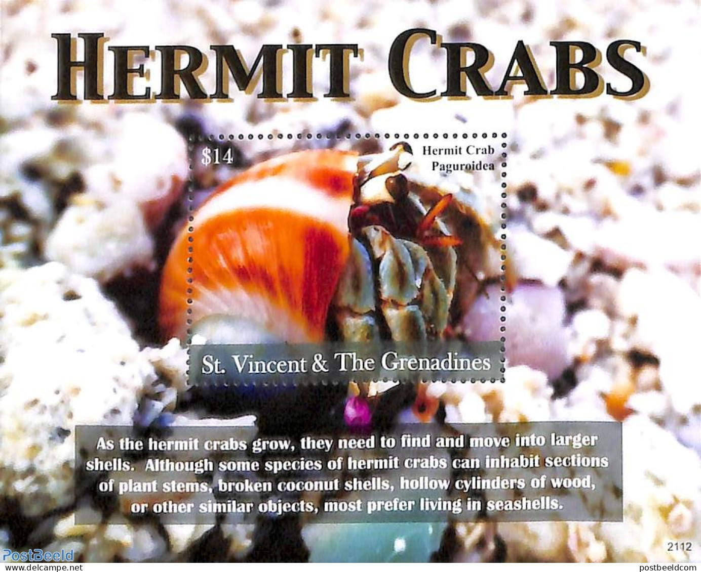 Saint Vincent 2021 Hermit Crabs S/s, Mint NH, Nature - Crabs And Lobsters - St.Vincent (1979-...)