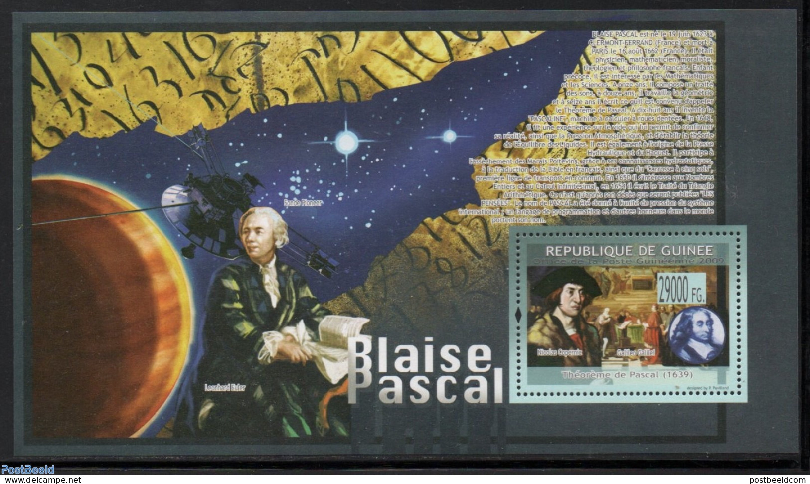 Guinea, Republic 2009 Blaise Pascal S/s, Mint NH, Science - Transport - Astronomy - Chemistry & Chemists - Inventors -.. - Astrology