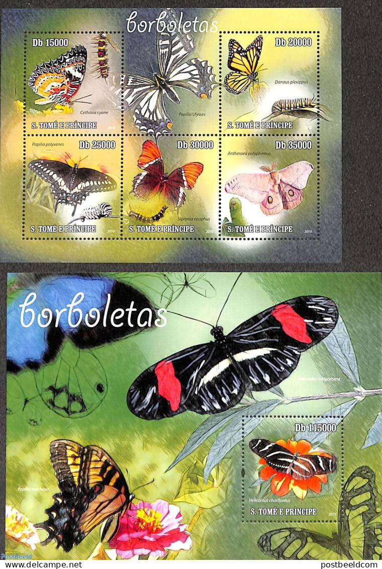 Sao Tome/Principe 2010 Butterflies 2 S/s, Mint NH, Nature - Butterflies - Sao Tome Et Principe
