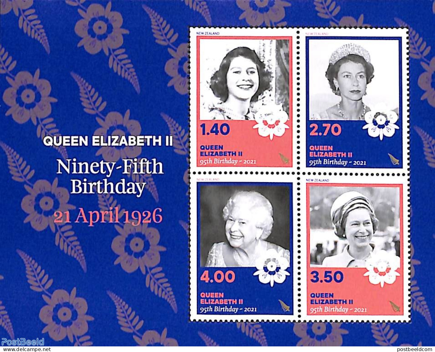 New Zealand 2021 Queen Elizabeth II 95th Birthday S/s, Mint NH, History - Kings & Queens (Royalty) - Neufs