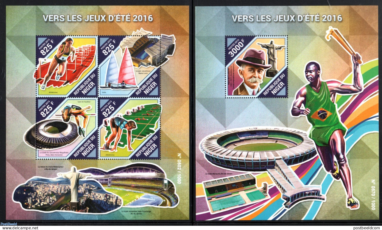 Niger 2015 Olympics 2 S/s, Mint NH, Sport - Transport - Athletics - Olympic Games - Ships And Boats - Leichtathletik