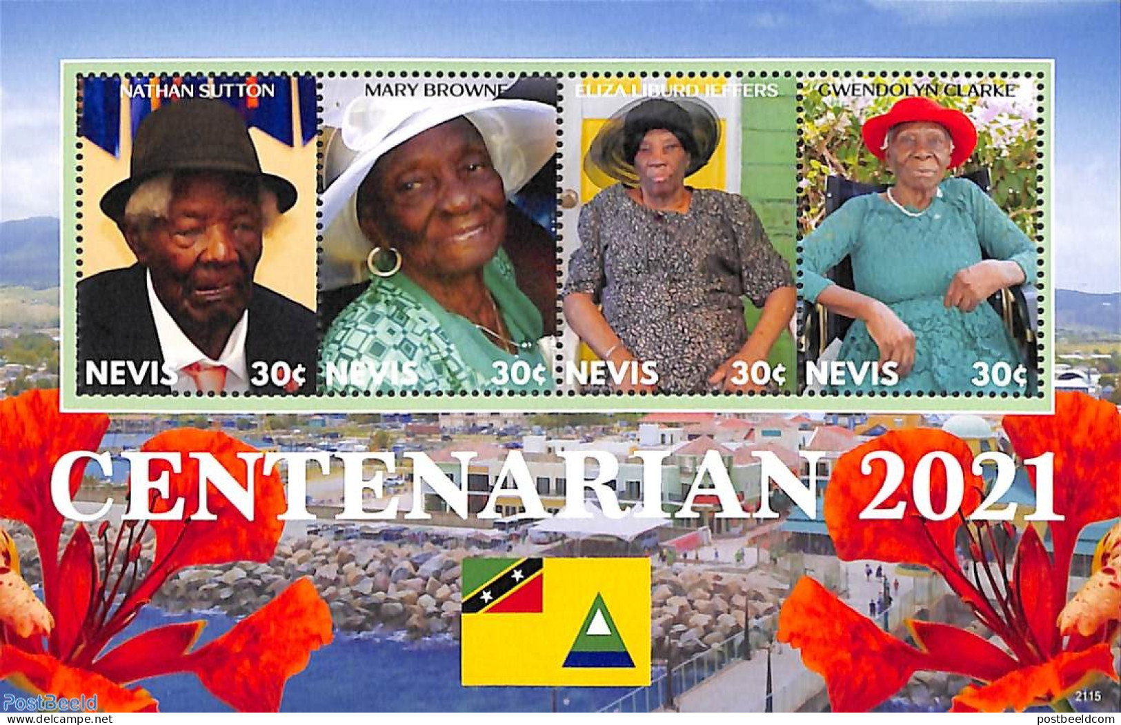Nevis 2021 Centenarian 2021 4v M/s, Mint NH - St.Kitts Y Nevis ( 1983-...)