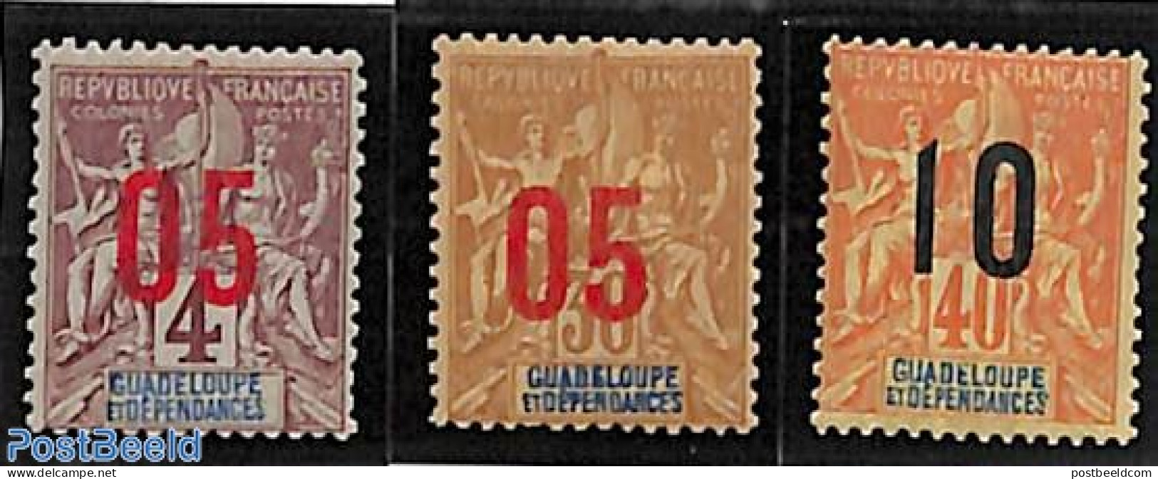Guadeloupe 1912 Overprints 3v, Unused (hinged) - Neufs