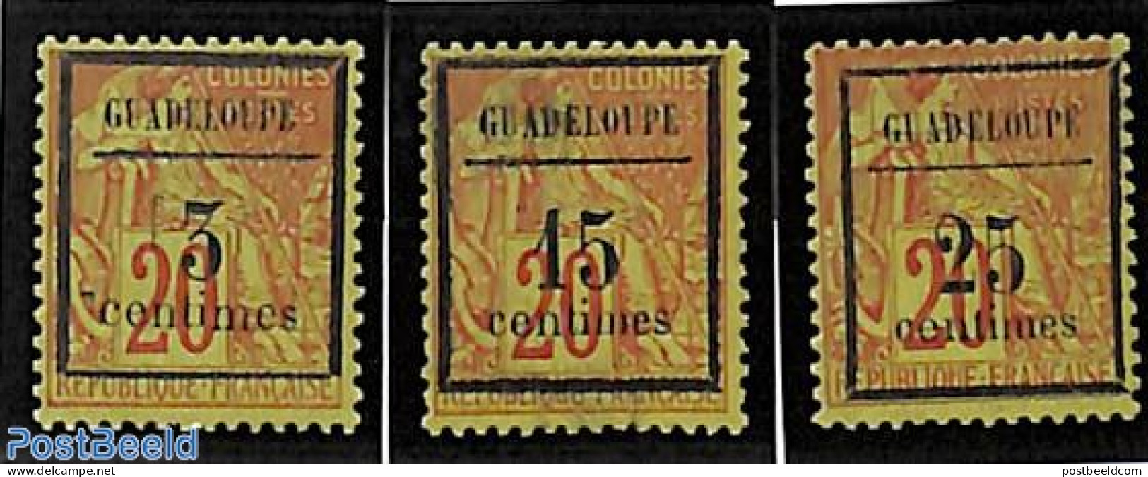 Guadeloupe 1889 Overprints 3v, Unused (hinged) - Neufs