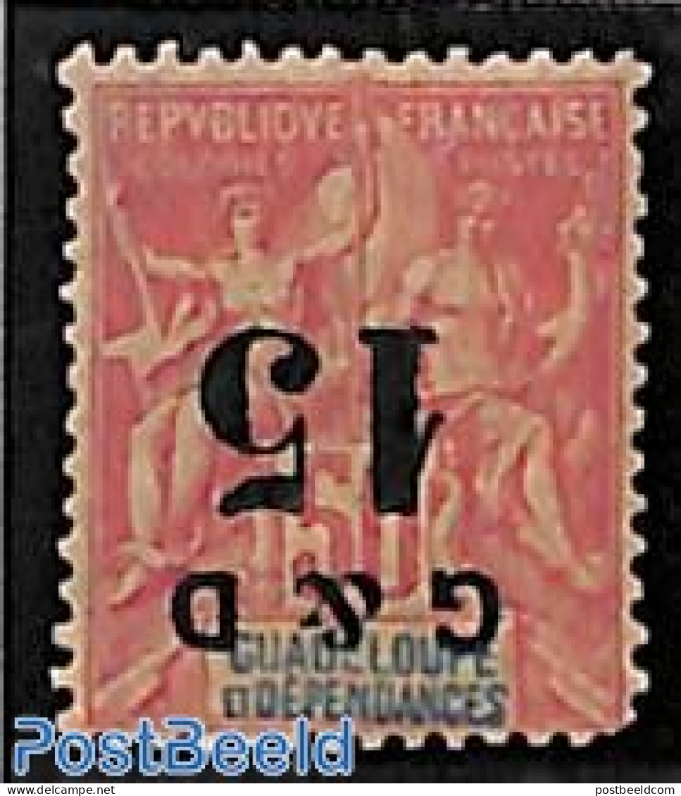 Guadeloupe 1903 15 On 50c Inverted Overprint, Short Corner Right Under, Unused (hinged), Various - Errors, Misprints, .. - Neufs