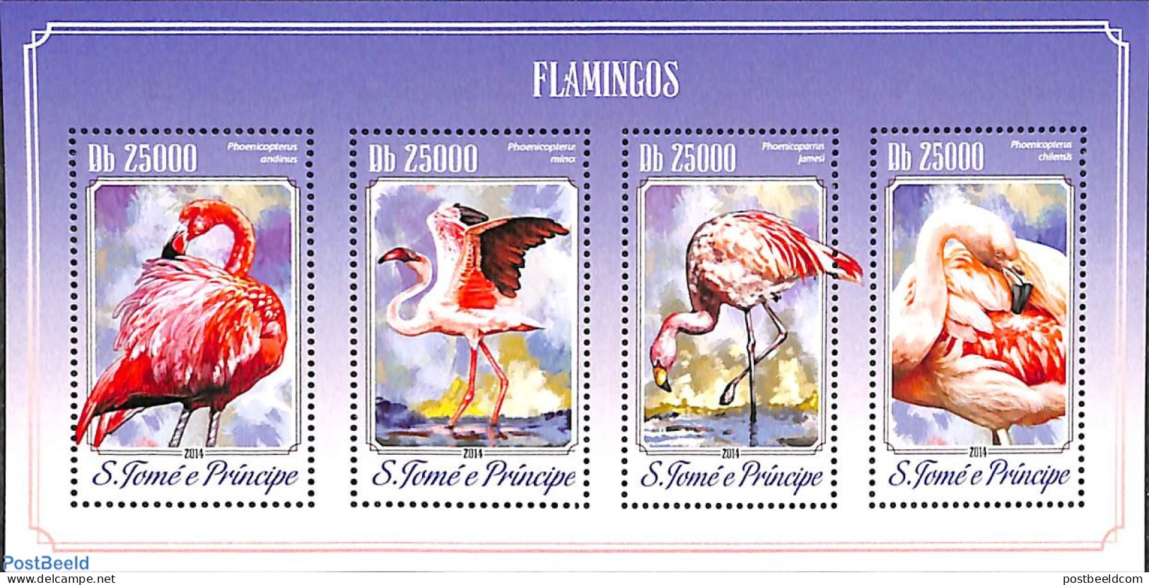 Sao Tome/Principe 2014 Flamingoes 4v M/s, Mint NH, Nature - Birds - Flamingo - Sao Tome Et Principe