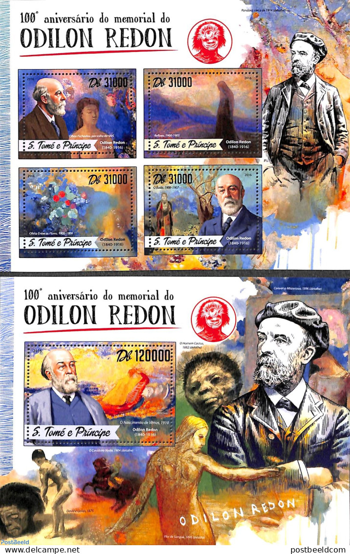 Sao Tome/Principe 2016 Odilon Redon 2 S/s, Mint NH, Art - Modern Art (1850-present) - Paintings - Sao Tome Et Principe
