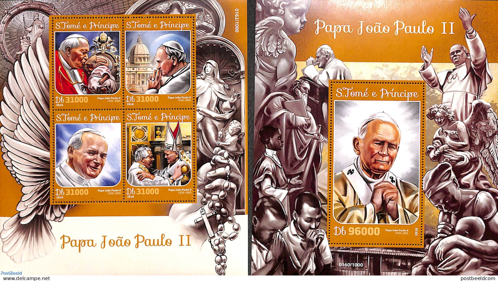 Sao Tome/Principe 2016 Pope John Paul II 2 S/s, Mint NH, Religion - Pope - Religion - Pausen