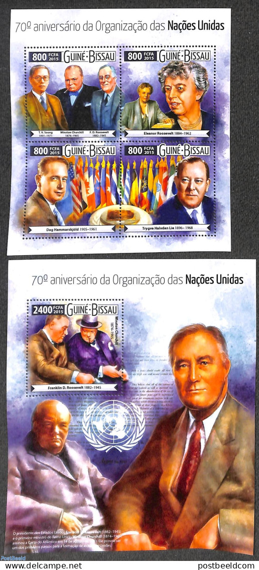 Guinea Bissau 2015 70 Year UNited Nations 2 S/s, Mint NH, History - American Presidents - Churchill - Politicians - Un.. - Sir Winston Churchill
