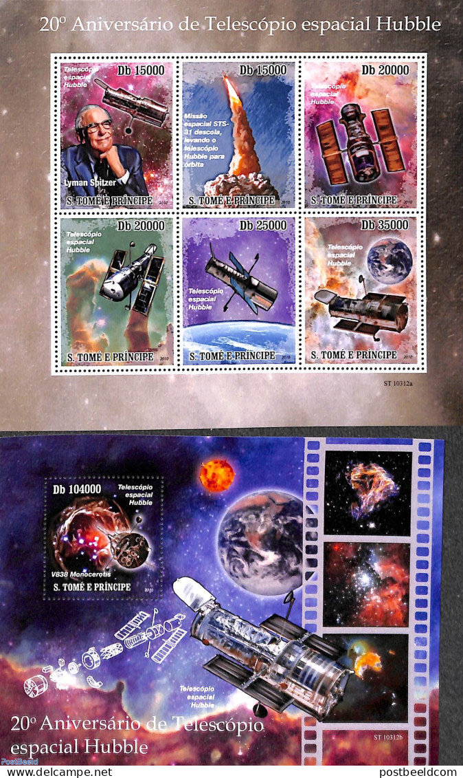 Sao Tome/Principe 2010 Hubble Space Telescope 2 S/s, Mint NH, Science - Transport - Astronomy - Space Exploration - Astrologie