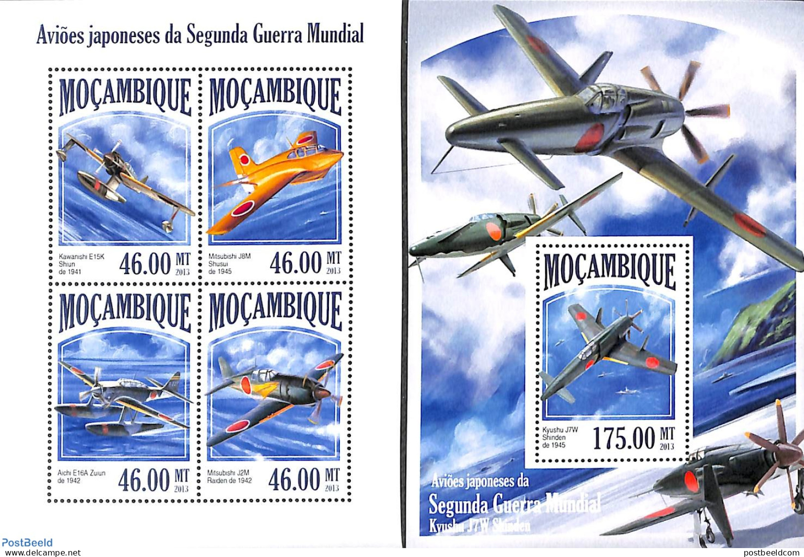 Mozambique 2013 Japanese Planes From WW II 2 S/s, Mint NH, History - Transport - World War II - Aircraft & Aviation - Guerre Mondiale (Seconde)