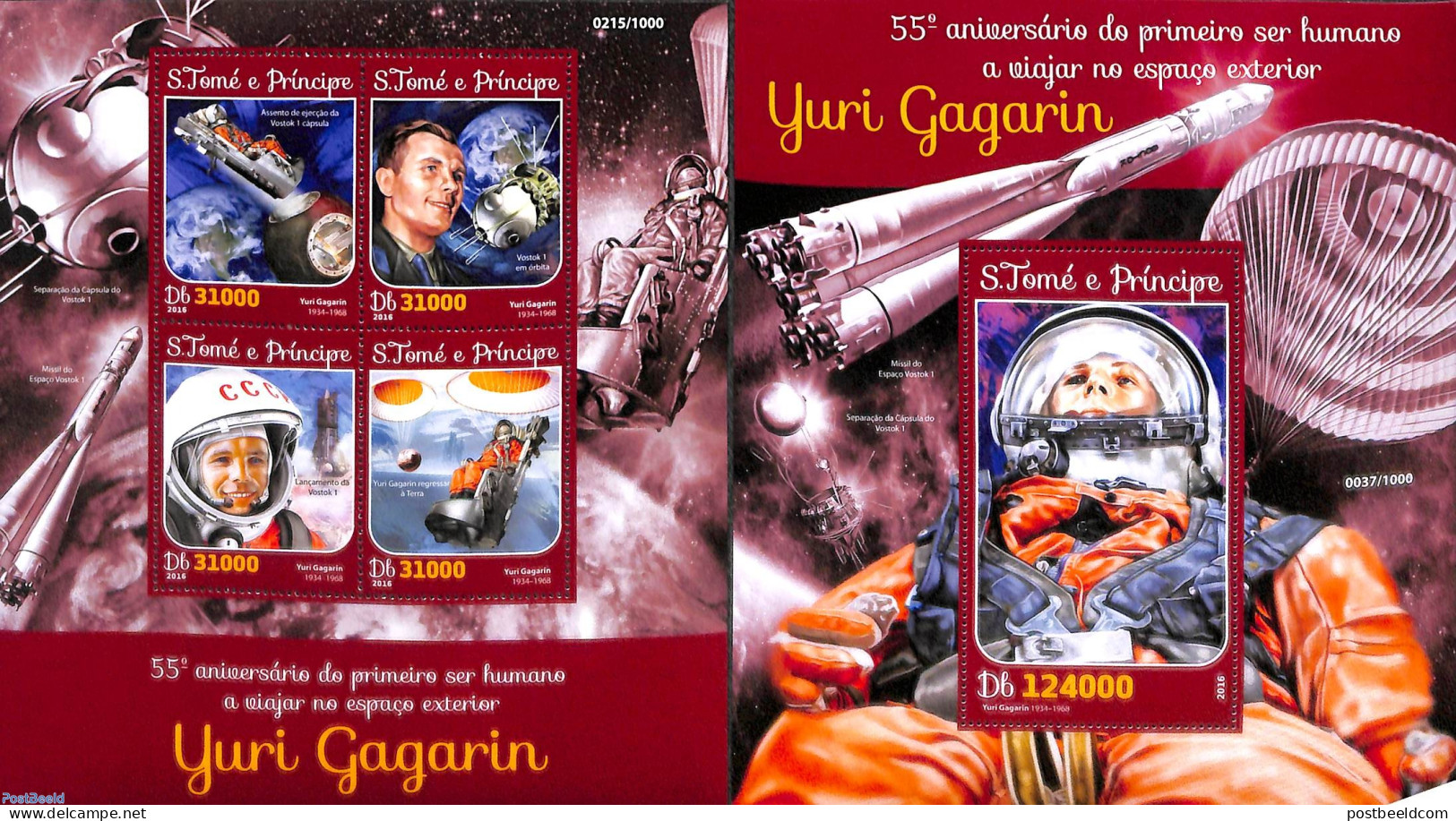 Sao Tome/Principe 2016 Yuri Gagarin 2 S/s, Mint NH, Transport - Space Exploration - Sao Tome Et Principe