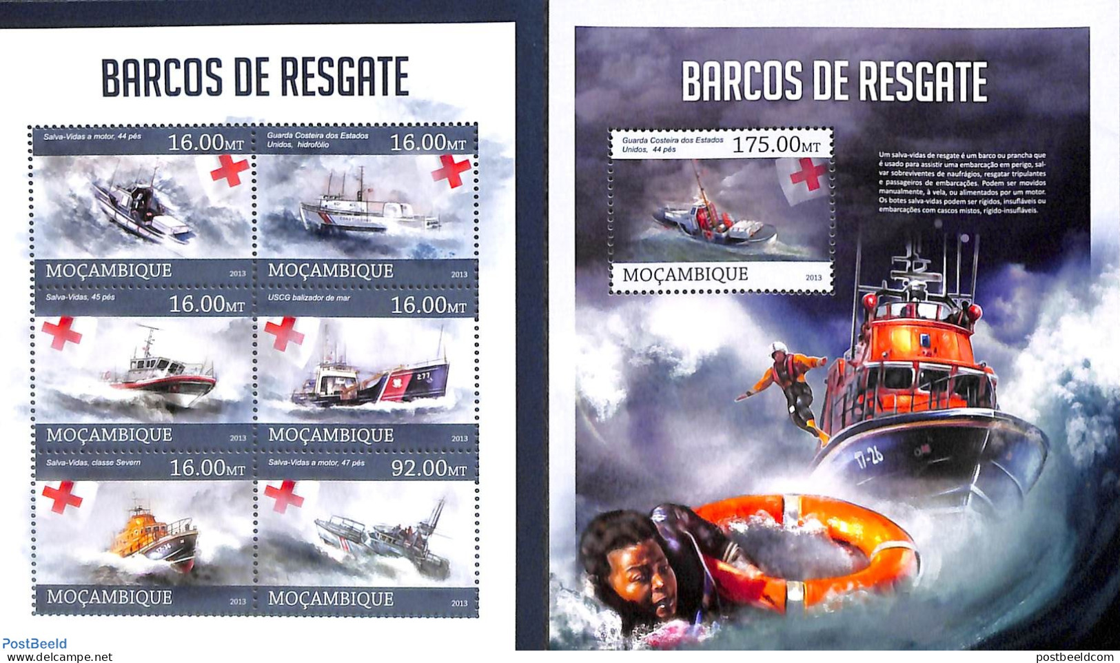 Mozambique 2013 Rescue Boats 2 S/s, Mint NH, Health - Transport - Red Cross - Ships And Boats - Croce Rossa