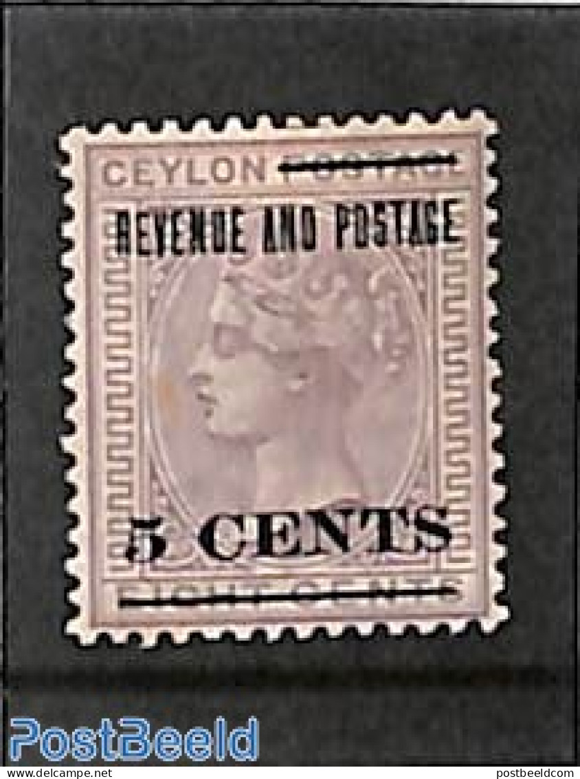 Sri Lanka (Ceylon) 1885 5c On 8c, Stamp Out Of Set, Unused (hinged) - Sri Lanka (Ceylon) (1948-...)