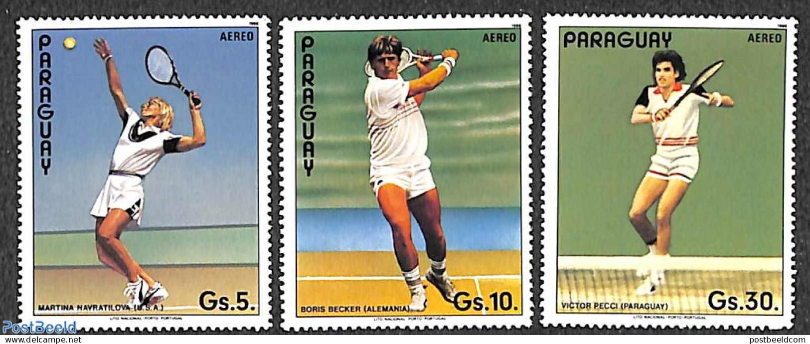 Paraguay 1986 Tennis 3v, Black Text, Mint NH, Sport - Tennis - Tenis