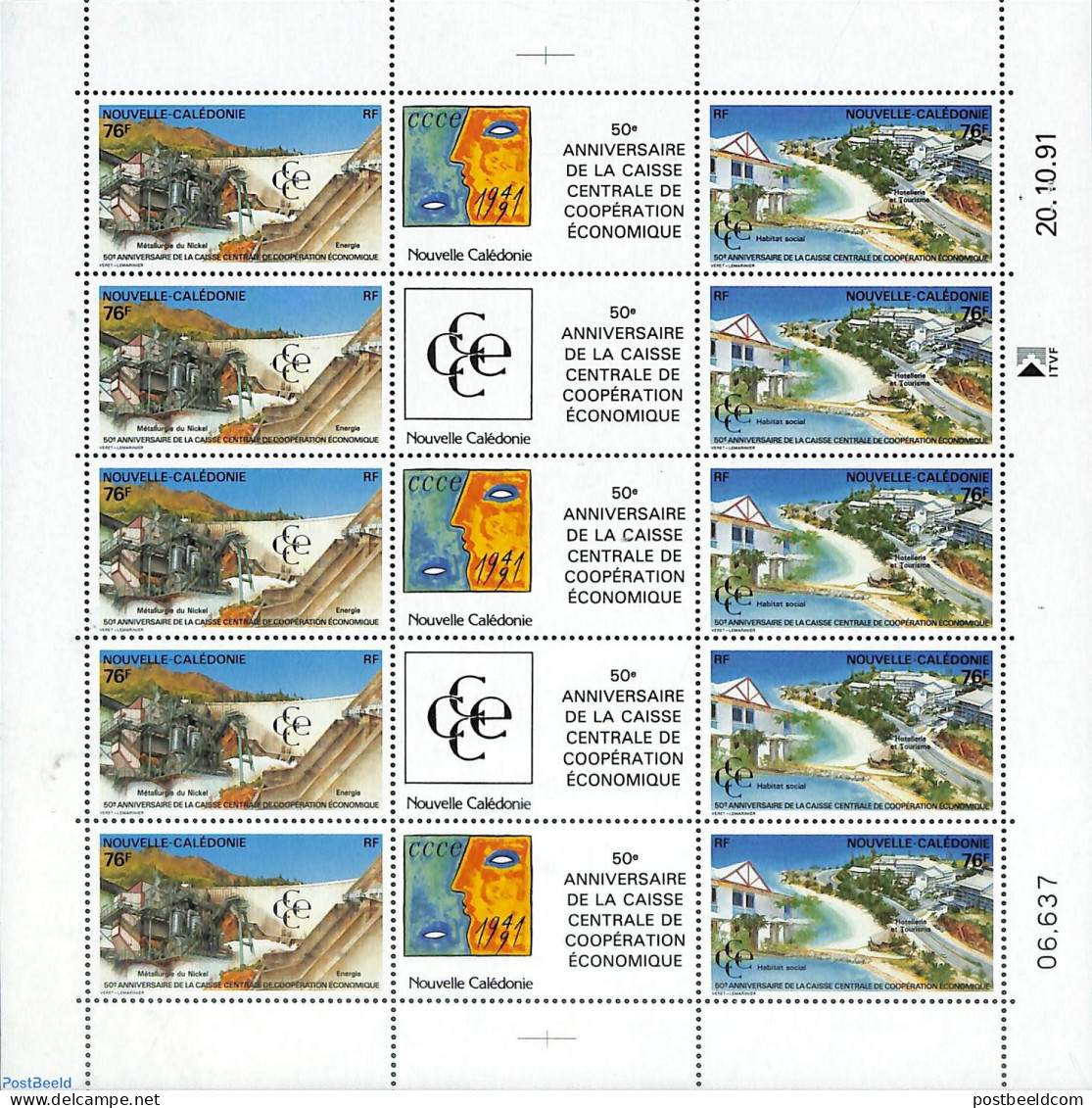 New Caledonia 1991 Central Bank M/s, Mint NH, Various - Banking And Insurance - Industry - Ungebraucht