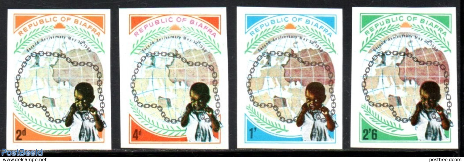 Biafra 1970 2 Years Independence 4v, Imperforated, Mint NH, Various - Maps - Geography