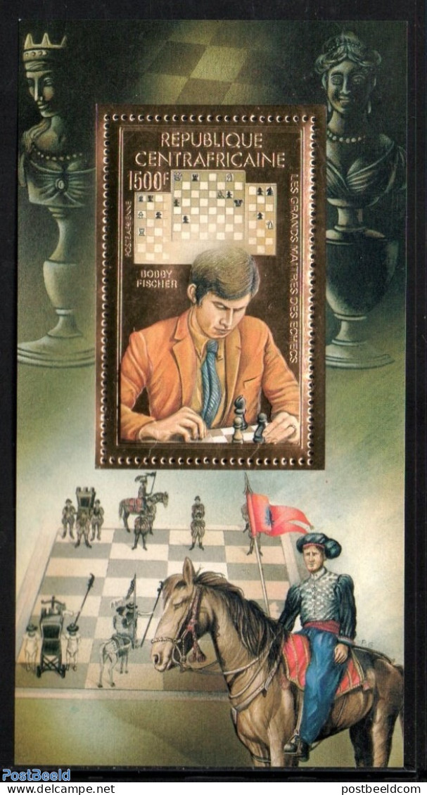 Central Africa 1983 Chess, Bobby Fischer S/s Gold, Mint NH, Sport - Chess - Schach