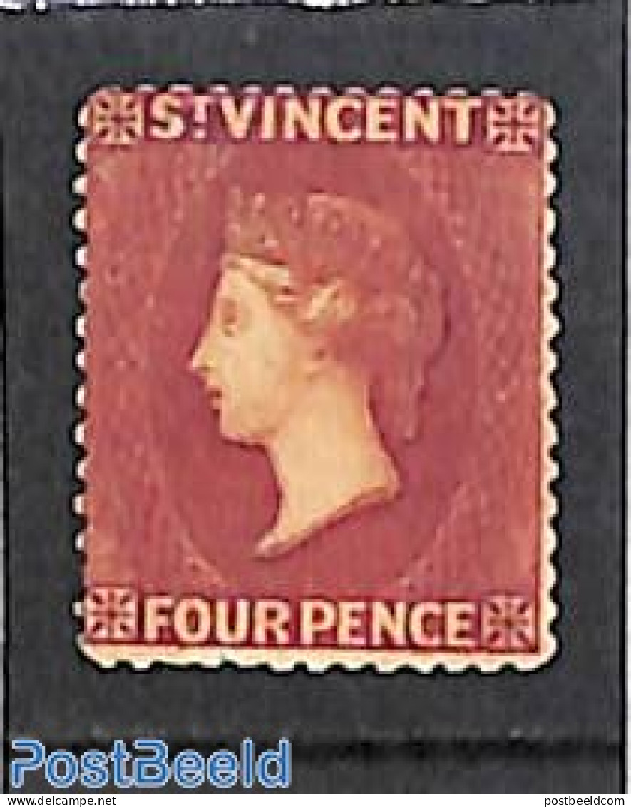Saint Vincent 1885 4d, Carmine Brown, Stamp Out Of Set, Without Gum, Unused (hinged) - St.Vincent (1979-...)
