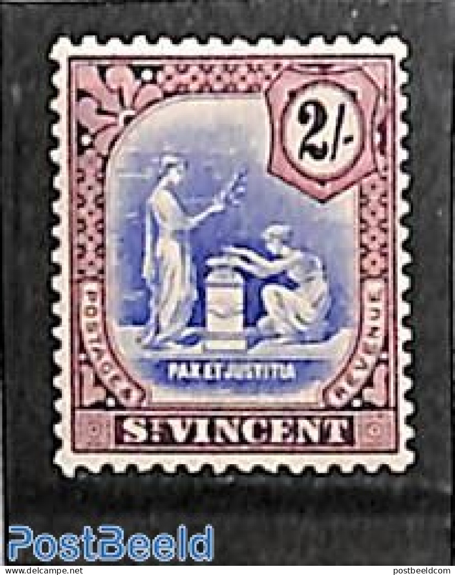 Saint Vincent 1921 2sh, WM Script-CA, Stamp Out Of Set, Mint NH - St.Vincent (1979-...)