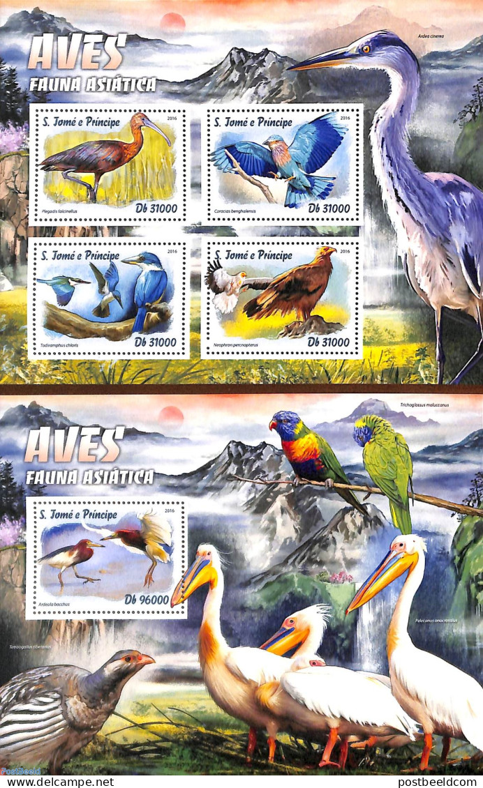 Sao Tome/Principe 2016 Birds 2 S/s, Mint NH, Nature - Birds - Birds Of Prey - Kingfishers - Sao Tome Et Principe