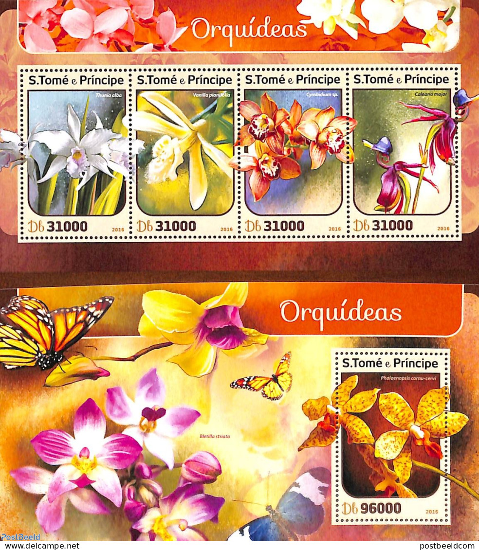 Sao Tome/Principe 2016 Orchids 2 S/s, Mint NH, Nature - Flowers & Plants - Orchids - Sao Tomé E Principe