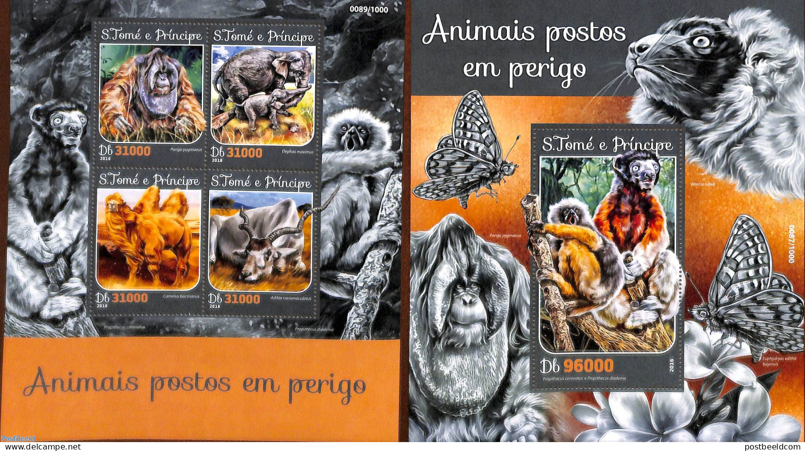 Sao Tome/Principe 2016 Endangered Animals 2 S/s, Mint NH, Nature - Animals (others & Mixed) - Camels - Elephants - Mon.. - Sao Tomé E Principe