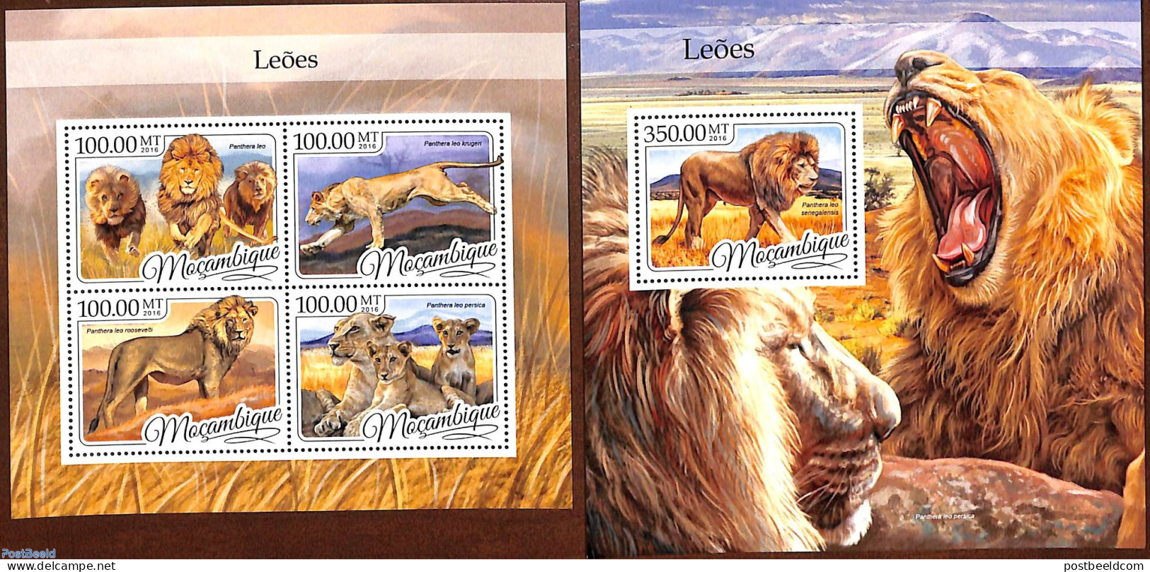 Mozambique 2016 Lions 2 S/s, Mint NH, Nature - Cat Family - Wild Mammals - Mozambique