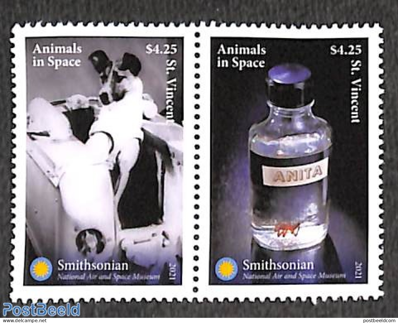 Saint Vincent 2021 Animals In Space 2v [:], Mint NH, Nature - Transport - Dogs - Space Exploration - St.Vincent (1979-...)