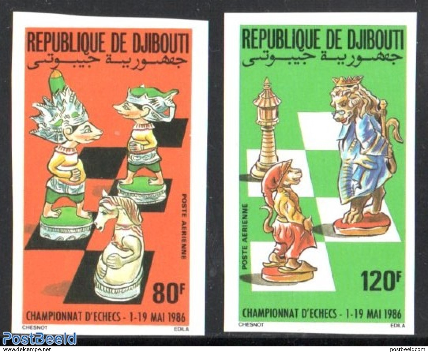 Djibouti 1986 Chess Championship 2v, Imperforated, Mint NH, Sport - Chess - Schaken