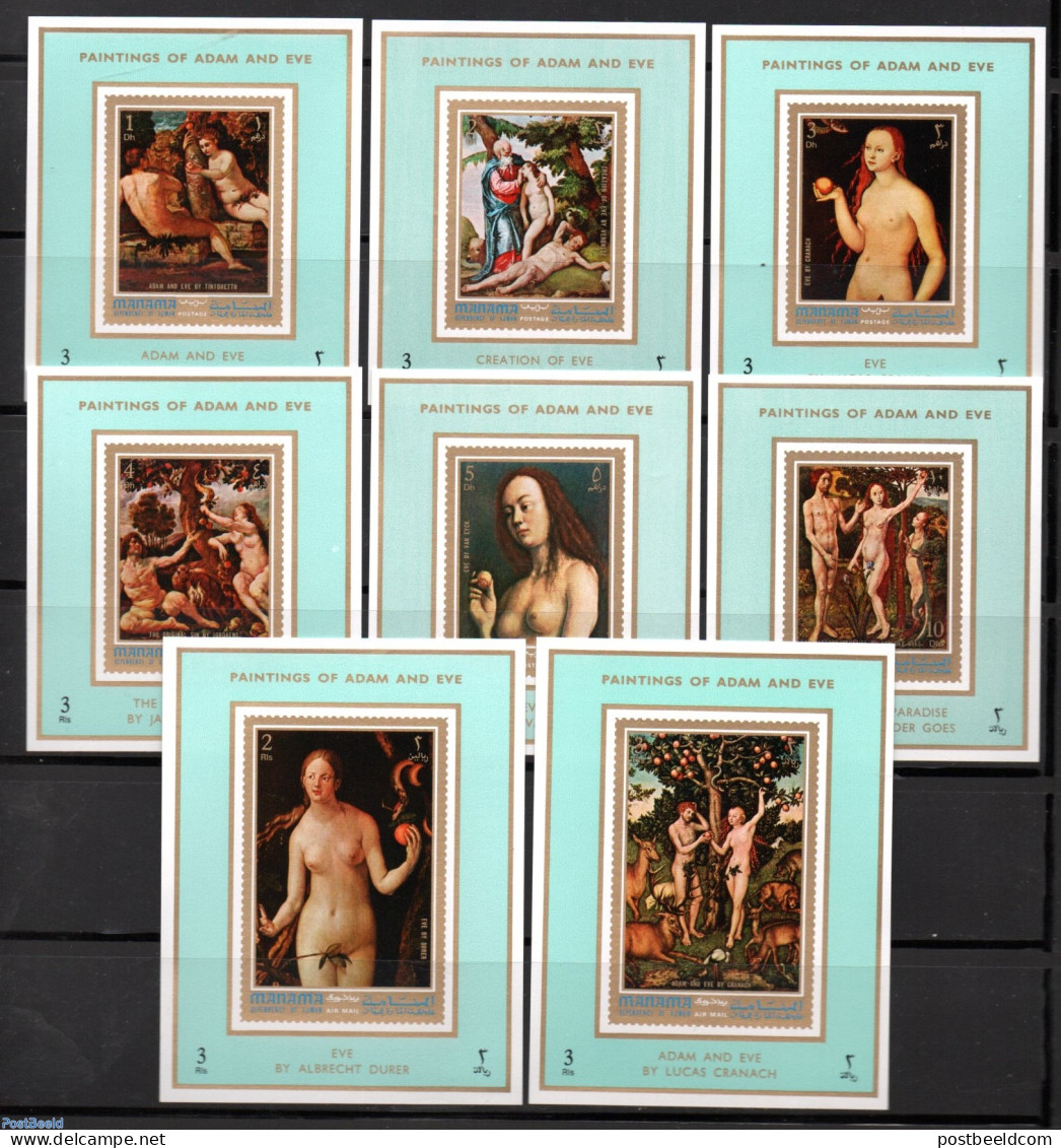 Manama 1971 Adam And Eve 8 S/s, Mint NH, Art - Dürer, Albrecht - Nude Paintings - Paintings - Manama