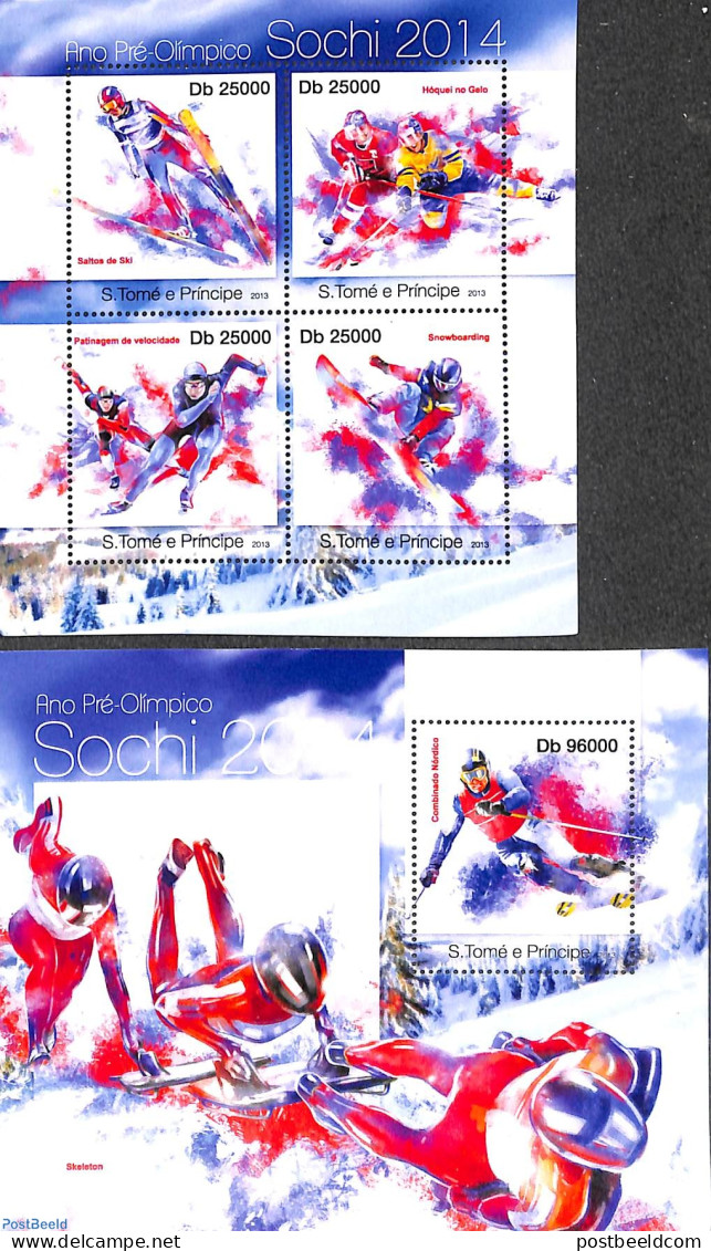 Sao Tome/Principe 2013 Sochi 2014 2 S/s, Mint NH, Sport - Olympic Winter Games - Skating - Skiing - Sci