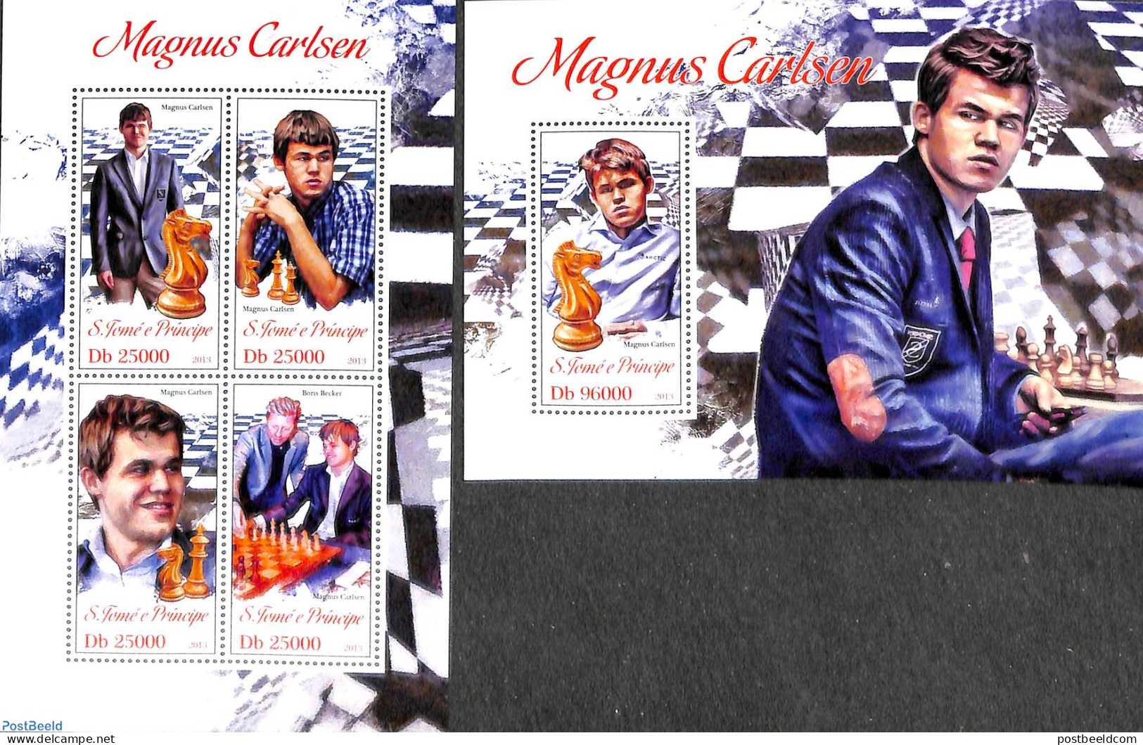 Sao Tome/Principe 2013 Magnus Carlsen 2 S/s, Mint NH, Sport - Chess - Schach