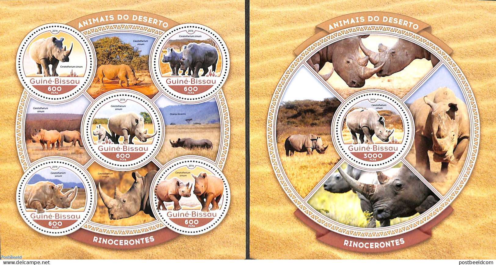 Guinea Bissau 2016 Rhino's 2 S/s, Mint NH, Nature - Animals (others & Mixed) - Rhinoceros - Wild Mammals - Guinée-Bissau