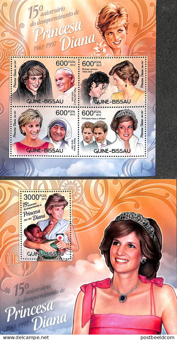 Guinea Bissau 2012 Princess Diana 2 S/s, Mint NH, Health - History - Red Cross - Charles & Diana - Kings & Queens (Roy.. - Red Cross