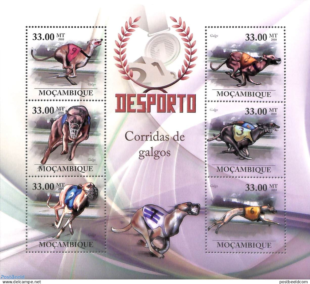 Mozambique 2010 Dog Races 6v M/s, Mint NH, Nature - Sport - Dogs - Sport (other And Mixed) - Mosambik