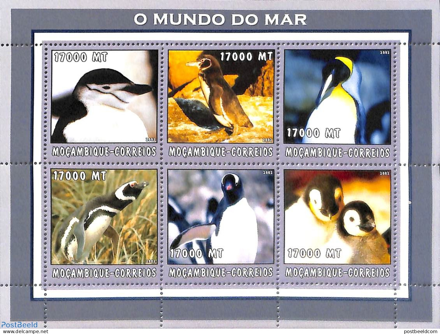 Mozambique 2002 Penguin 6v M/s, Mint NH, Nature - Birds - Penguins - Mosambik