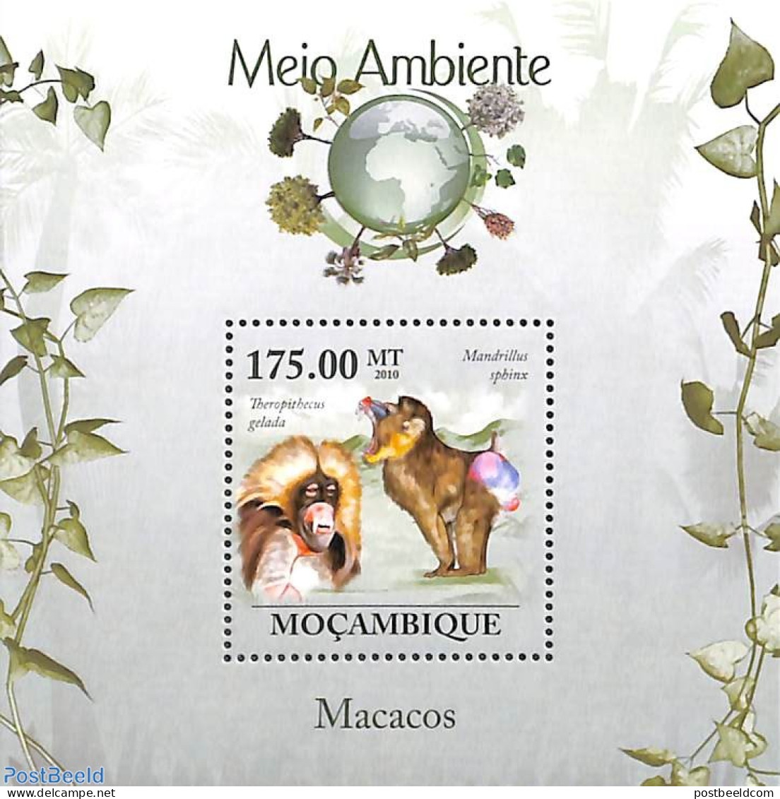 Mozambique 2010 Monkeys S/s, Mint NH, Nature - Animals (others & Mixed) - Monkeys - Mozambique