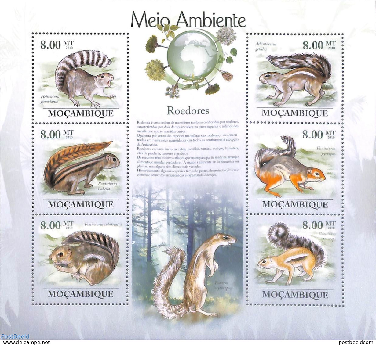 Mozambique 2010 Rodents 6v M/s, Mint NH, Nature - Animals (others & Mixed) - Mosambik
