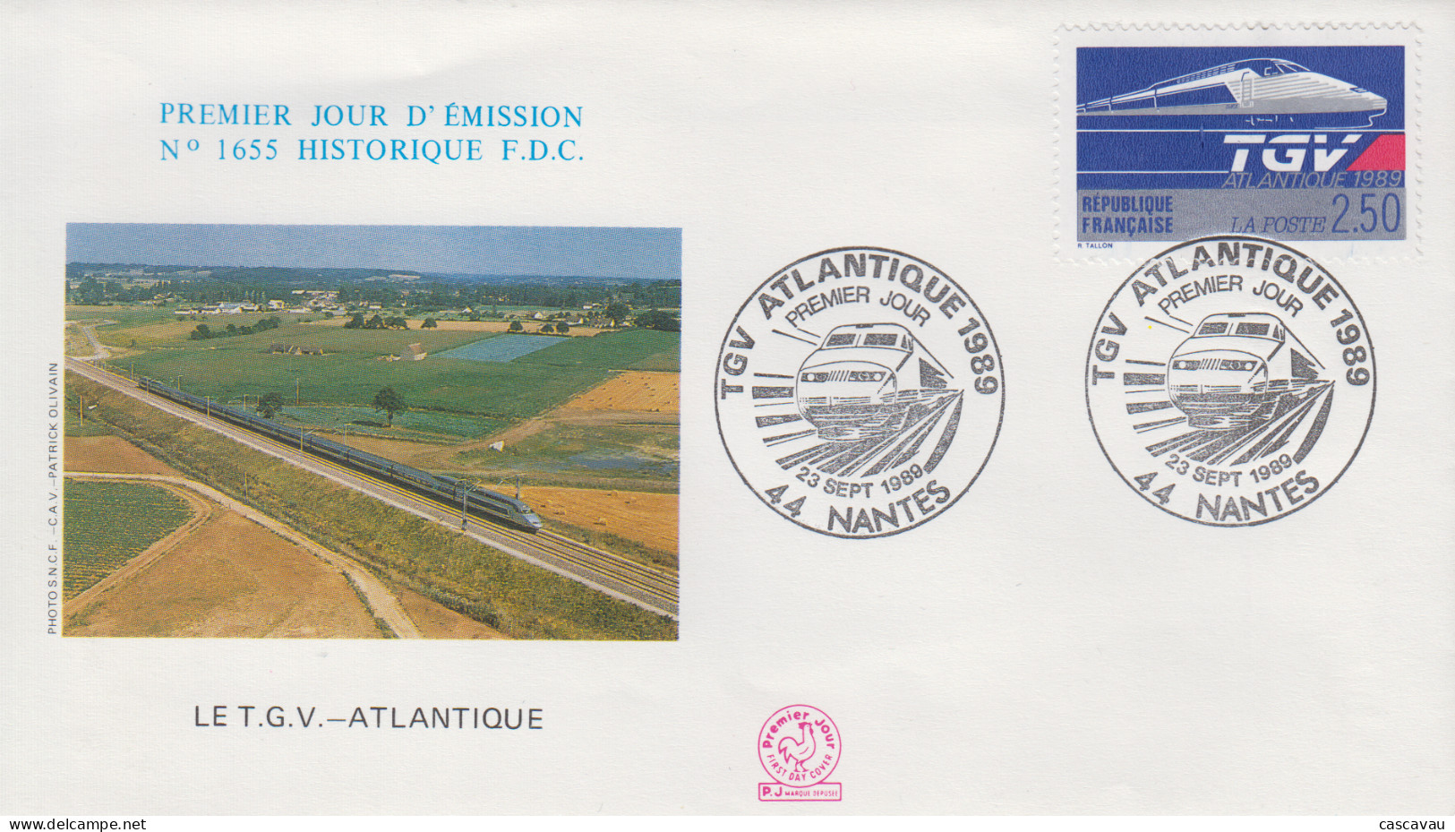 Enveloppe  FDC   1er  Jour   FRANCE   TGV    ATLANTIQUE     NANTES   1989 - Trains