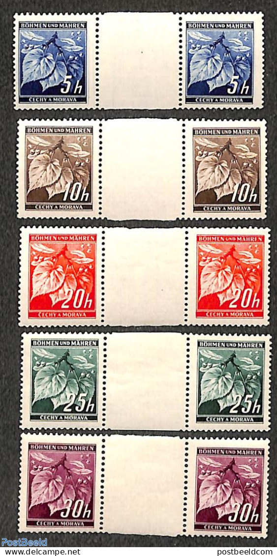 Bohemia & Moravia 1939 Definitives,  5 Gutter Pairs, Mint NH, Nature - Trees & Forests - Unused Stamps