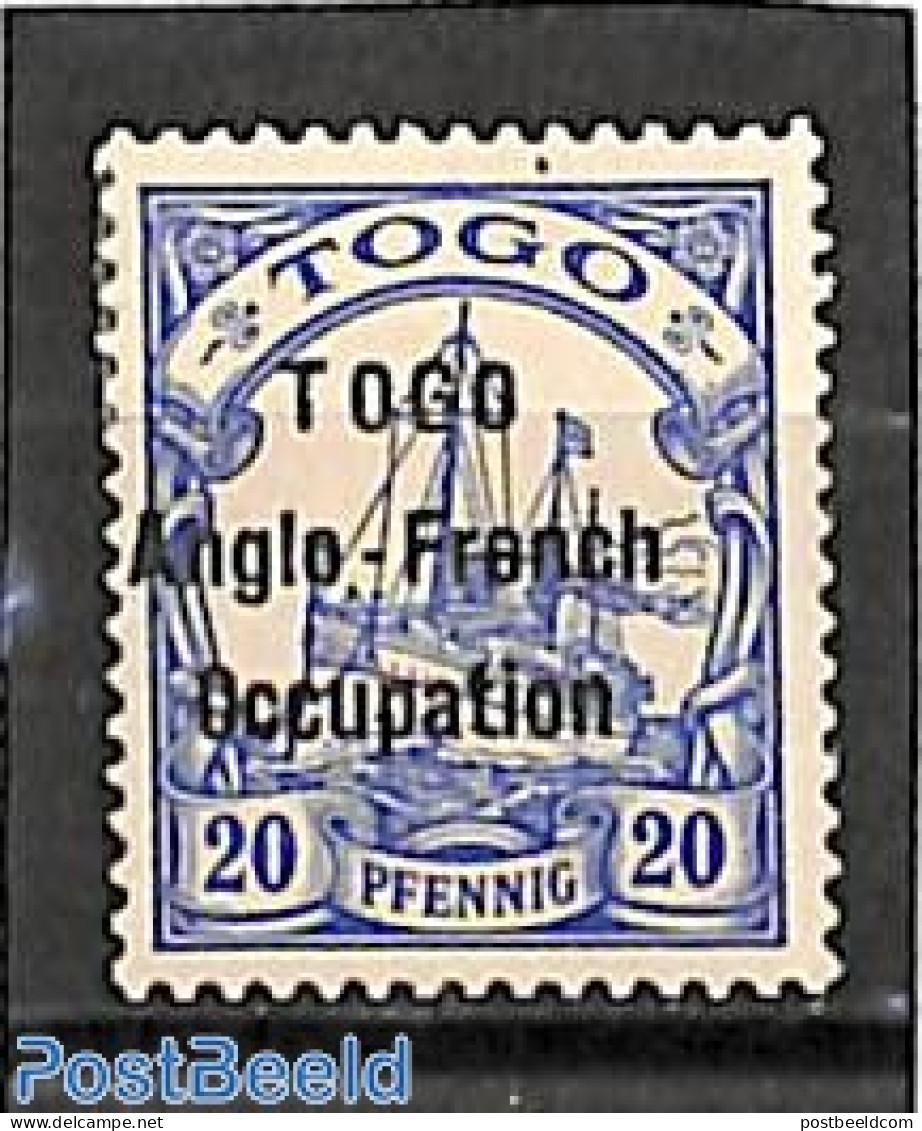Germany, Colonies 1914 Togo 20pf, Anglo-French Occ., Stamp Out Of Set, Unused (hinged), Transport - Ships And Boats - Ships