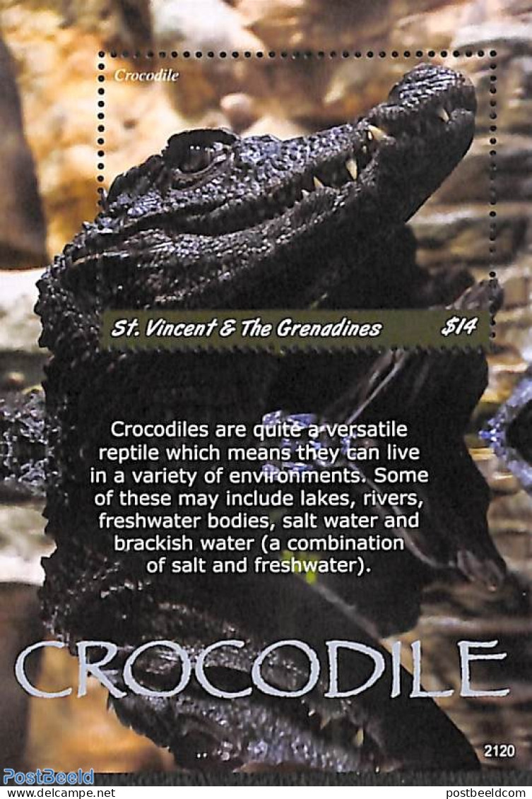 Saint Vincent 2021 Crocodile S/s, Mint NH, Nature - Crocodiles - Reptiles - St.Vincent (1979-...)