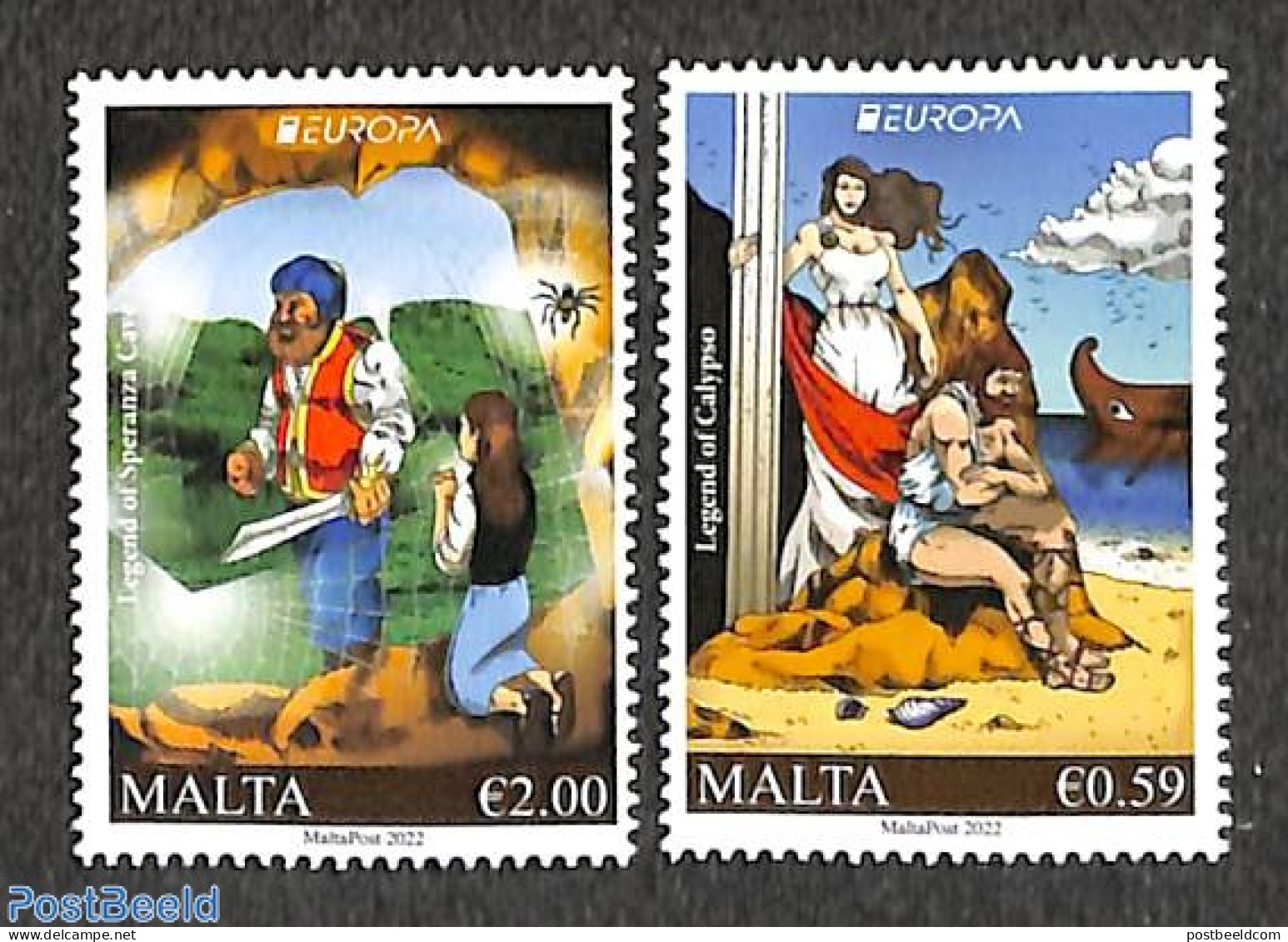 Malta 2022 Europa, Myths & Legends 2v, Mint NH, History - Transport - Europa (cept) - Ships And Boats - Art - Fairytales - Schiffe