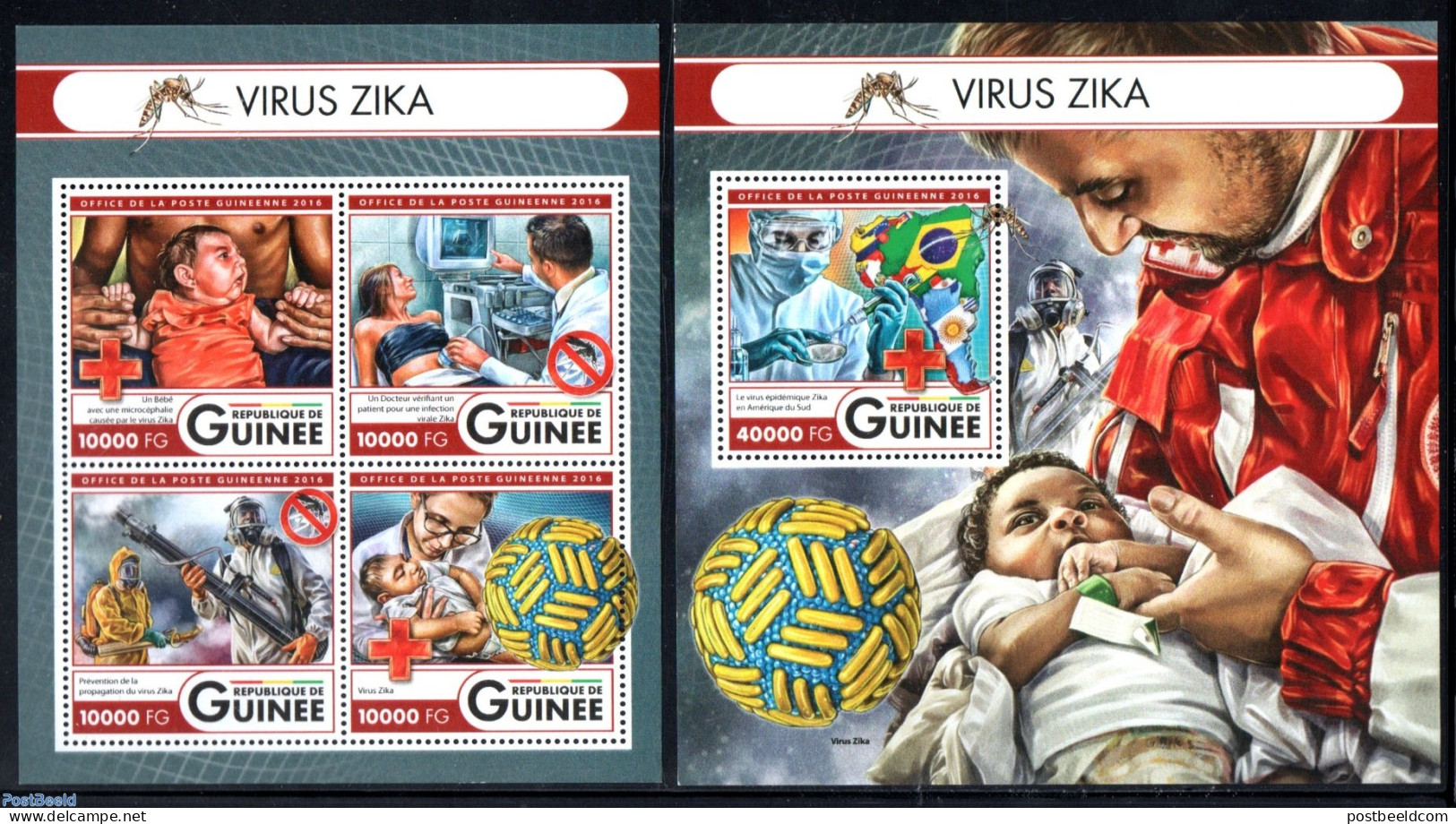 Guinea, Republic 2016 Zika Virus 2 S/s, Mint NH, Health - Nature - Red Cross - Insects - Croce Rossa