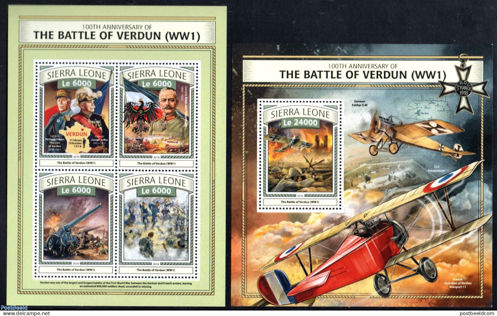 Sierra Leone 2016 Battle Of Verdun 2 S/s, Mint NH, History - Transport - Various - History - Militarism - Aircraft & A.. - Militares